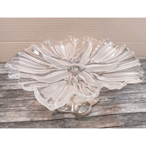 Vtg Mikasa Tulips Satin 91/4" Crystal Footed Platter Walther Glas Clear Frosted - Picture 1 of 9